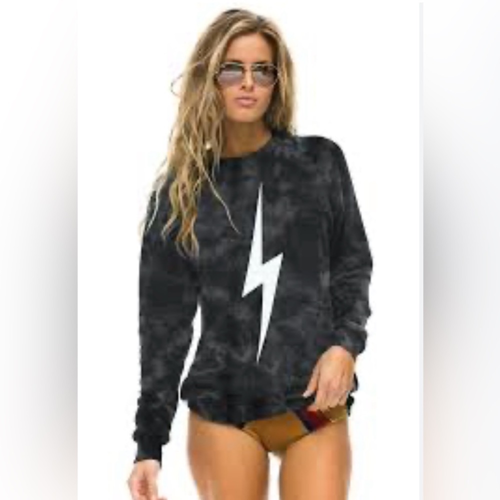 Aviator Nation Vintage Charcoal Hand Tie Dye Bolt Crew